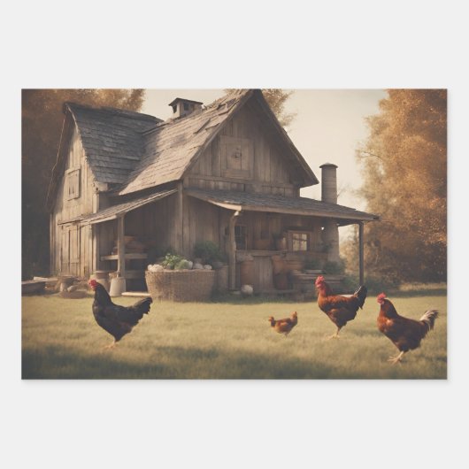 Rustikales Hühnchen Geschenkpapier Set (Vorderseite 3)