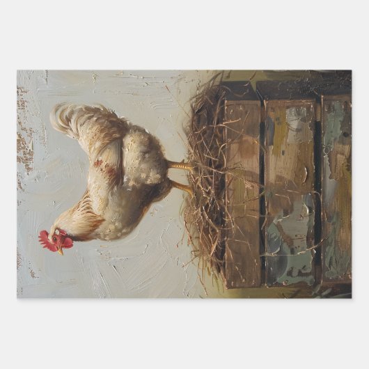 Rustikales Hühnchen und Nestdekoupage Geschenkpapier Set (Vorderseite)