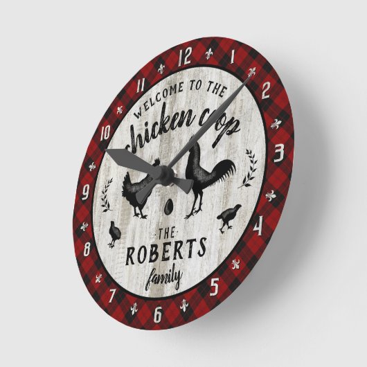 Rustikales Hühnerhähnchen-Coop Holz Karierte Custo Runde Wanduhr (Winkel)