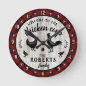 Rustikales Hühnerhähnchen-Coop Holz Karierte Custo Runde Wanduhr (Vorderseite)