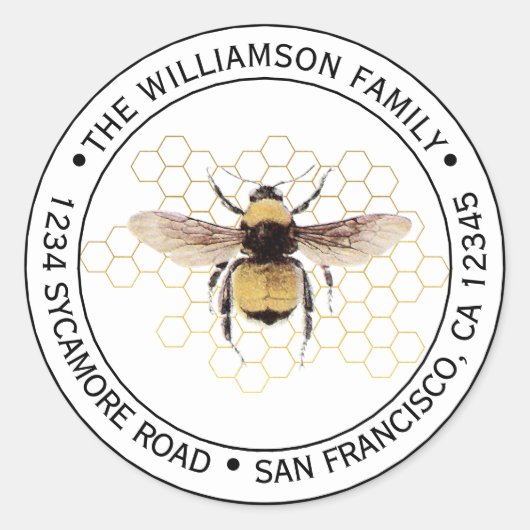 Rustikales Hummeln Runde Rücksendeadresse Runder Aufkleber (Vorderseite)