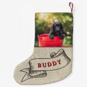 Rustikales Hunde Foto und Name Festivals Band Kleiner Weihnachtsstrumpf (Rückseite)