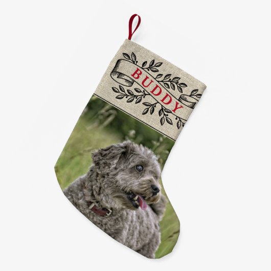 Rustikales Hunde Foto und Name Festivals Band Kleiner Weihnachtsstrumpf (Vorderansicht (hängend))
