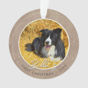 Rustikales Hunde-Foto zum ersten Weihnachten Ornament