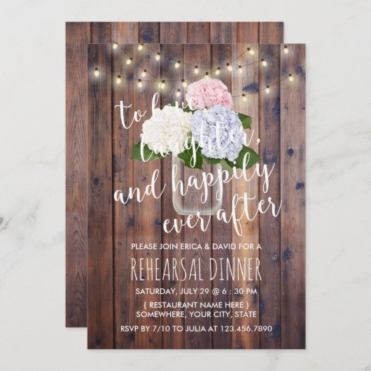 Rustikales Hydrangea Floral Mason Jar Probe Abende Einladung (Vorne/Hinten)