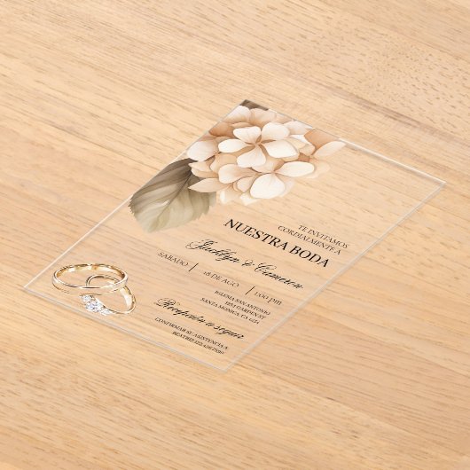 Rustikales Hydrangea mit Ringspanischer Hochzeit Acryleinladungen (Ablage )