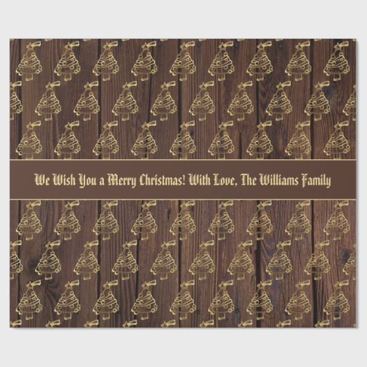 Rustikales Imitat-Goldweihnachtsbaum-Muster Geschenkpapier (Flach)