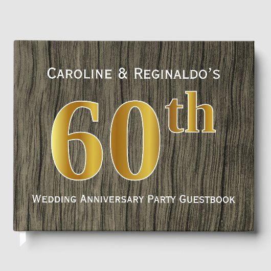 Rustikales, Imitats Gold 60. Hochzeitsjubiläum Par Gästebuch (Vorderseite)