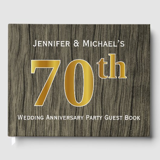Rustikales, Imitats Gold 70. Hochzeitsjubiläum Par Gästebuch (Vorderseite)