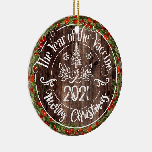 Rustikales Impfjahr 2021 Weihnachten Keramik Ornament (Rechts)