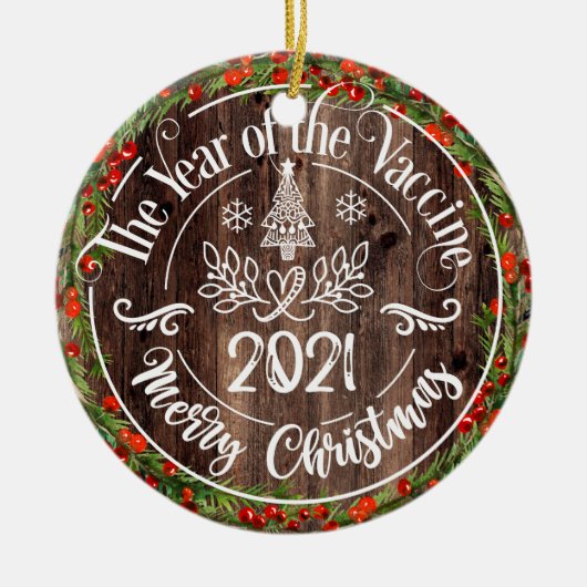 Rustikales Impfjahr 2021 Weihnachten Keramik Ornament (Vorne)