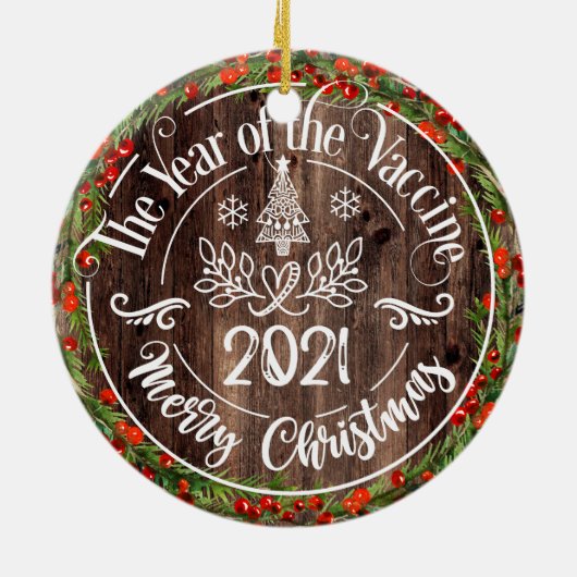 Rustikales Impfjahr 2021 Weihnachten Keramik Ornament (Hinten)