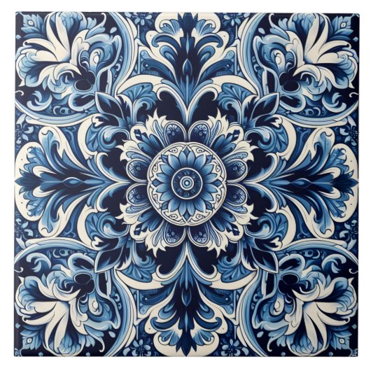 Rustikales Indigo Blue Azulejo Tile Design Fliese (Vorderseite)