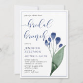 Rustikales Indigo Blue Blume Bridal Brunch Einladu Einladung (Vorderseite)