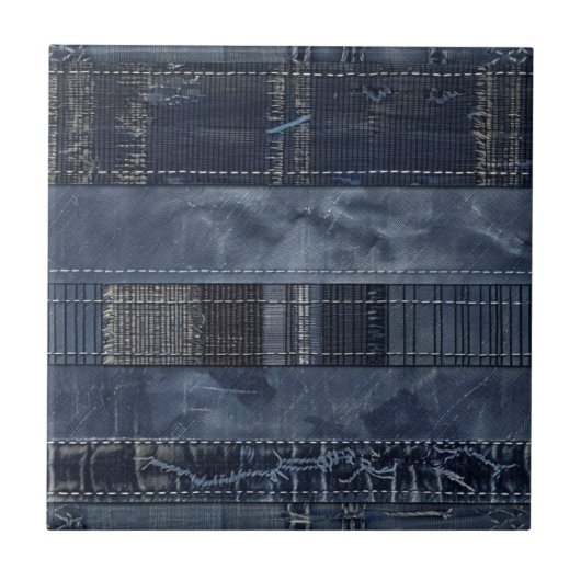 Rustikales Indigo-Denim-Patchworkmuster Fliese (Vorderseite)