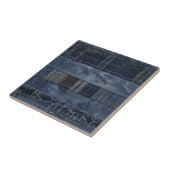 Rustikales Indigo-Denim-Patchworkmuster Fliese (Seite)
