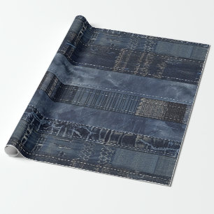 Rustikales Indigo-Denim-Patchworkmuster Geschenkpapier
