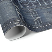 Rustikales Indigo-Denim-Patchworkmuster Geschenkpapier (Rolleneckpunkt)