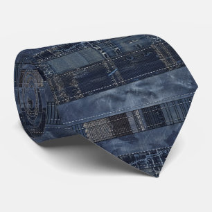 Rustikales Indigo-Denim-Patchworkmuster Krawatte