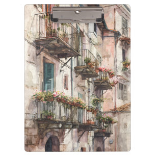 Rustikales italienisches Balkon-Blumen-Aquarell-Cl Klemmbrett