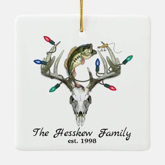 Rustikales Jagdfischen von Hirschantlern Keramikornament (Rückseite)