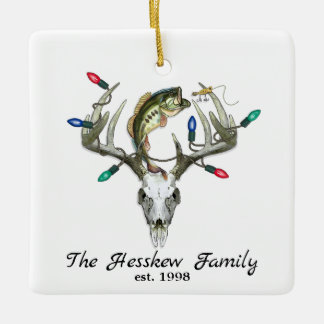 Rustikales Jagdfischen von Hirschantlern Keramikornament