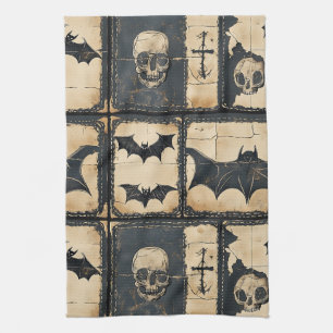 Rustikales Jeans-Halloween-Patchwork-Muster Geschirrtuch