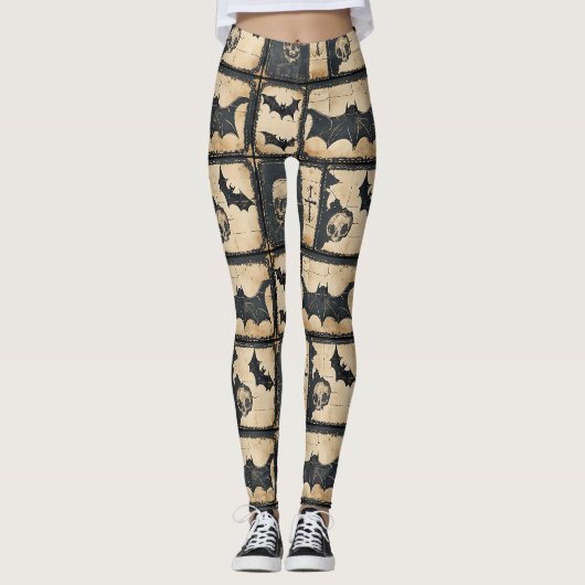 Rustikales Jeans-Halloween-Patchwork-Muster Leggings (Vorderseite)