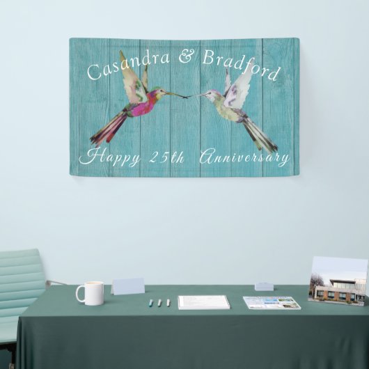 Rustikales Jubiläum Hummingbird Aquamarin Blue Woo Banner (Messeveranstaltung)