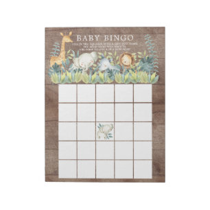 Rustikales Jungle Animals Baby Dusche Bingo Spiel Notizblock