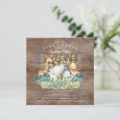 Rustikales Jungle Animals Baby Dusche Einladung (Stehend Vorderseite)