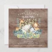 Rustikales Jungle Animals Baby Dusche Einladung (Vorderseite)