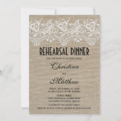 Rustikales Jute- und Lace-Probe-Dinner Einladung (Vorderseite)