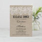 Rustikales Jute- und Lace-Probe-Dinner Einladung (Stehend Vorderseite)