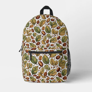 Rustikales Kaffebohnen- und Blattmuster-Rucksack - Bedruckter Rucksack