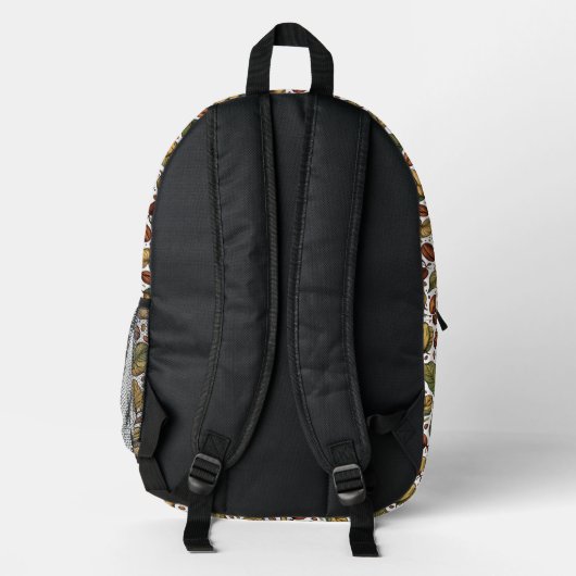 Rustikales Kaffebohnen- und Blattmuster-Rucksack - Bedruckter Rucksack (Rückseite)