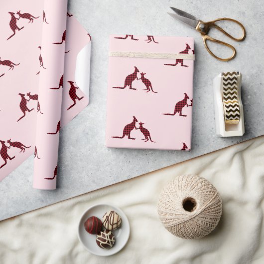 Rustikales Kangaroo Australian Pink Pattern Holida Geschenkpapier (Kunsthandwerk)