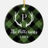 Rustikales Kariert Antler Monogram Custom Foto Keramik Ornament (Vorne)