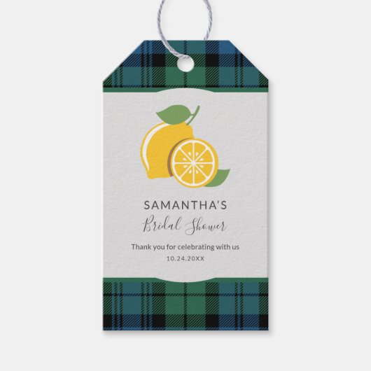 Rustikales Kariert Citrus Brautparty Vielen Dank Geschenkanhänger (Vorderseite)
