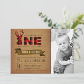 Rustikales Kariert Erster Geburtstag Party Einladu Einladung (Stehend Vorderseite)