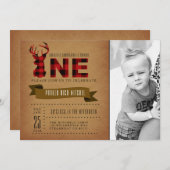 Rustikales Kariert Erster Geburtstag Party Einladu Einladung (Vorne/Hinten)