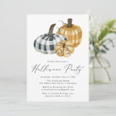 Rustikales Kariert Pumpkins Halloween-Party Einladung (Stehend Vorderseite)