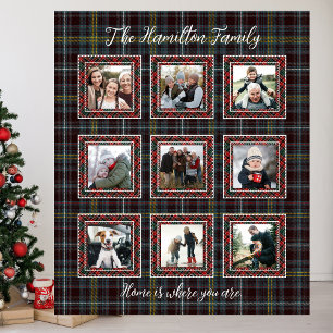 Rustikales Kariertes Familienfoto Collage Blanket Fleecedecke