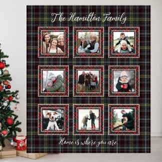 Rustikales Kariertes Familienfoto Collage Blanket Fleecedecke