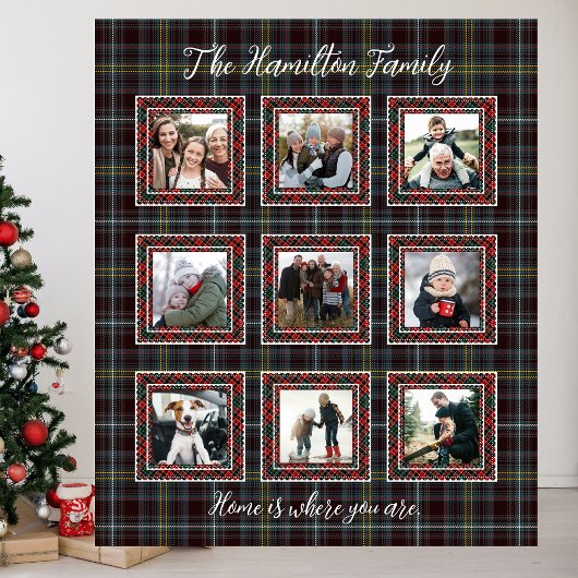 Rustikales Kariertes Familienfoto Collage Blanket Fleecedecke