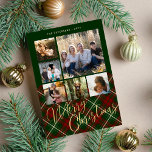 Rustikales kariertes Foto Collage Frohe Weihnachte Feiertagskarte<br><div class="desc">Elegante karierte Tartan-Imitate Gold Frohe Weihnachtsschrift sechs Fotos traditionelle rote grüne Urlaubskarte mit Ihrem personalisierten Text auf beiden Seiten.</div>