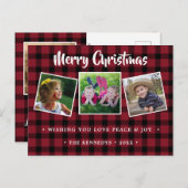 Rustikales Kariertes Foto Feiertagspostkarte (Vorne/Hinten)