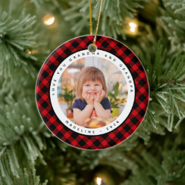 Rustikales Kariertes Foto Großeltern Ornament