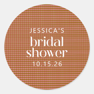 Rustikales Kariertes geometrisches Brautparty Runder Aufkleber
