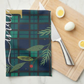 Rustikales Kariertes Monogramm Script Wreath Tarta Geschirrtuch (Viertel Falte)